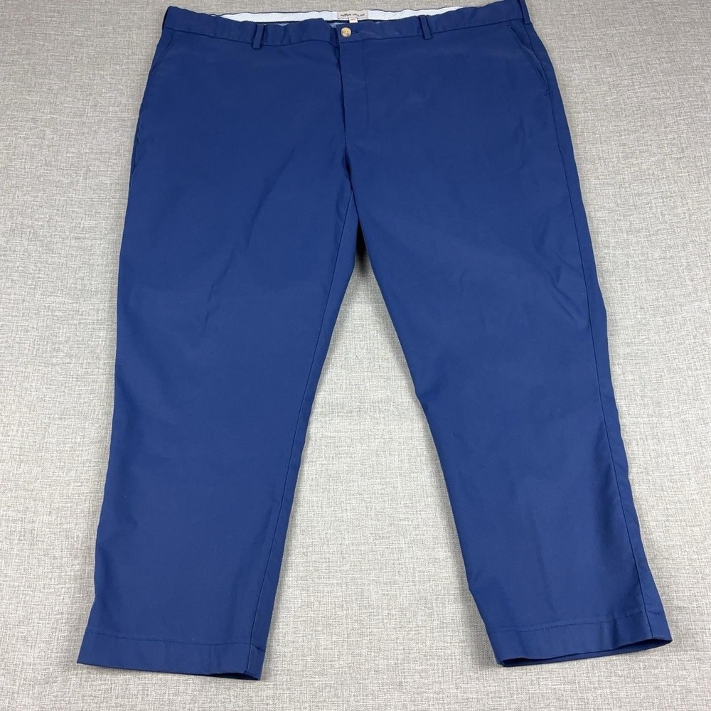 Peter Millar Pants Mens 44x28 Blue Microfiber Chino Golf Flat Front Casual
